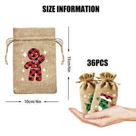 CCINEE 36pcs Christmas Drawstring Goody Candy Gift Bags, 4x6 Inch with Double Jute Drawstrings for Xmas Party Favors