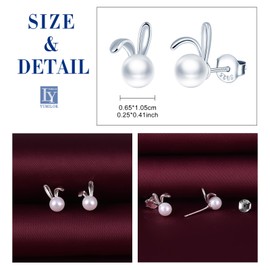 Yumilok Women's Necklace Earrings Women's Stud Earrings Necklace Stud Earrings 925 Sterling Silver Pearl Rabbit for Women, Sterling Silver