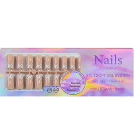 150Pcs White French Tip Press on Nails Long Square Fake Nails In15 Sizes 3 IN 1 Soft Gel Nail Tips Skin Swirl Glossy Reusable Acrylic Nails No Need to File False Nails for Women Girls Manicure