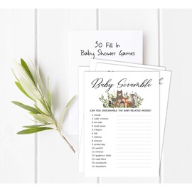 Inkdotpot Set Of 50 Baby Shower Word Scramble Game Cards Gender Neutral Leaves & Animals Party Supplies-Fun Baby Shower Game Favors