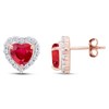Heart Shape Simulated Ruby & White CZ Stud Earrings In