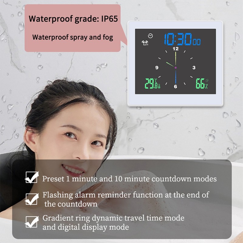 Bathroom Digital Clock Waterproof Temperature & Humidity Meter Thermometer Hygrometer