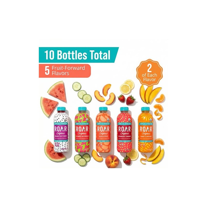 Roar Organic Beverages Variety Pack, 10-Pack (18oz Bottles) – Strawberry