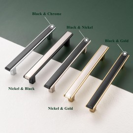 BEROSSA Black and Chrome Cabinet Pulls, Kitchen Cabinet Handles, 5 Inch Screw Spacing, Pack of 5 | Solid 2 Color Hardware for Cupboard Door Bedroom Dresser Drawer Bathroom Vanity Furniture 2281