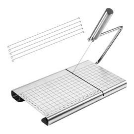 Gosknor Cheese Cutter Wire with 5 Replacement Wires, Stainless Steel Cheese Cutting Board with Precision Scale and Non-Slip Pads for Cutting Block Cheese and Butter
