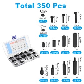 PATIKIL M2 Male Female Nylon Hex Spacer Standoff Kit, 350Pcs Motherboard Standoffs Assortment Kit, Electrical Outlet Spacers, Screws Nuts for PCB Motherboard, Circuit Board, Black