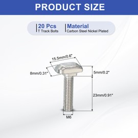 PATIKIL M6 x 25 mm Thread T-Slot Bolts, 20 Pcs Drop-in Bolt Hammer Head T-Bolt Standard 8 mm Sliding Screw Stud for 30 Series Aluminum Extrusion Profile, Silver