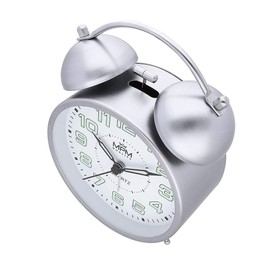 MPM Quality, Cooper Colour Alarm Clock, Silver, Retro Analogue Decoration, Luminising Numbers, Double Alarm, Vintage, Quartz Movement, Night Light Function, 150 x 110 x 53 mm