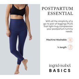 Ingrid and Isabel Basics Postpartum Compression Leggings - Postpartum Leggings for Tummy Control & Support Navy S
