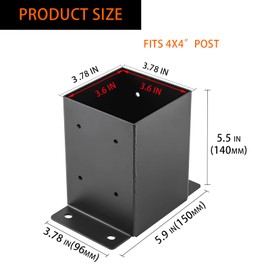 YVHFWOY 4x4 Post Base, Post Brackets(Inner Size 3.6"x3.6")，Black Powder Coated Heavy Thick Steel Post Anchor for Deck Porch Handrail Fence Plate Pergola Support(8 PCS)…