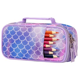Choco Mocha Mermaid Pencil Case for Girls, Kids Purple Pencil Bag with Zipper, Soft Pencil Pouch for Toddle Girls,Pencil Organizer with Handle