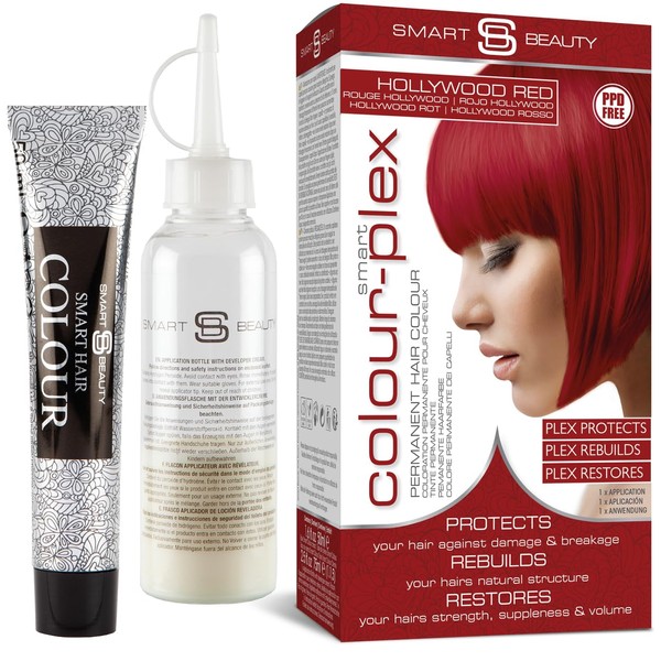 Smart Beauty Hollywood Red Hair Dye Permanent + Plex Anti-Breakage Technology Protects Rebuilds Restores Hair Structure Bright Red Permanent Hair Colour PPD Free Hair Dye Vegan Hair Dye & Cruelty Free