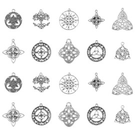 KitBeads 40pcs 10 Styles Tibetan Celtic Knot Charms Antique Silver Witches Knot Irish Charms Celestial Trinity Knot Charm for Jewelry Making Bulk
