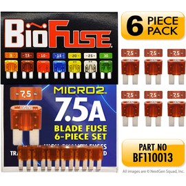 BioFuse Micro2 APT ATR 6-Piece 7.5A Automotive Car Fuses (Set of 6 Micro 2 Blade Fuses) Transparent and Clearly Marked