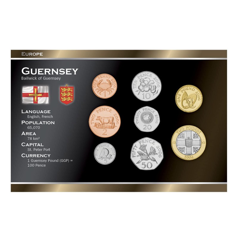 God Save The Queen Guernsey 8 Uncirculated Coin Set 1p