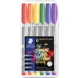 STAEDTLER 371 Pigment Brush Pens | Pigment Arts | Adult Colouring Fibre-Tip Colouring Pen | Medium-Firm Nylon Brush Tip Nib (Essential Wallet of 6)