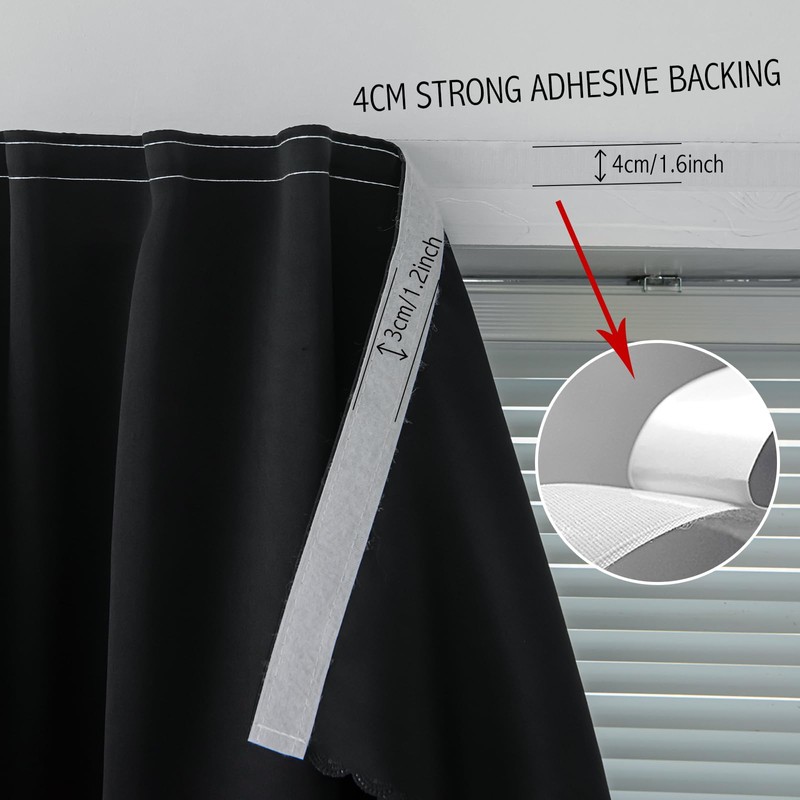 Adhesive Blackout Curtains- Self Stick Shades Window Blinds Curtains No