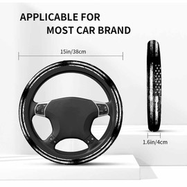 NOMEDOGYIm American Flag Steering Wheel Cover Old Black and White Dirty American Flag Steering Wheel Cover for Women Men Anti-Slip Breathable Steering Wheel Protector Car Accessories