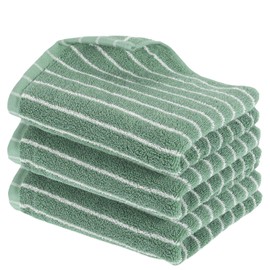 CODOHI 3 Pack Green and White Striped Hand Towels 100% Cotton Absorbent Soft Decorative Towel for Bathroom Kitchen Home Hotel Beach, 29 x 13.4 Inches (Green)