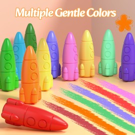 JUPITEARTH JUPITEARTH 12 Colors Crayons for Toddlers, Non-Toxic Washable Rocket Crayons, Easy-to-Hold Coloring Gifts & Art Supplies for Little Hands