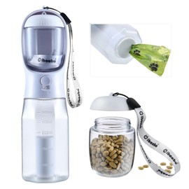 Cibaabo Dog Water Bottle with Food Container & Poop Bag Holder, Travel Water Bowl, Portable Pet Dispenser, Dog Stuff Accessories Items, Puppy Essentials Necessities for Yorkie Chihuahua Walking Hiking