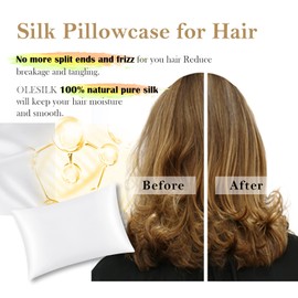 OLESILK 100% Mulberry Silk-Pillow-Cases 2 Pack for Hair and Skin, Real Silk-Pillowcase with Hidden Zipper, Both Sides Natursl Pure Silk, White, Standard 20''×26''