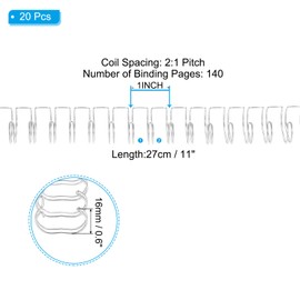 PATIKIL 16mm (5/8") Double Loop Wire Binding Combs, 20 Pcs Metal Twin Loop Binding Coils 140 Sheet Capacity 2:1 Pitch 21 Ring Binding Spines, Silver Tone