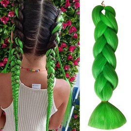 Herina Green Braiding Hair For Braids One Pack Jumbo Fake Braid Hair Extensions For Dutch Braid Or Match Color Bubble Braids(1pc/pack)