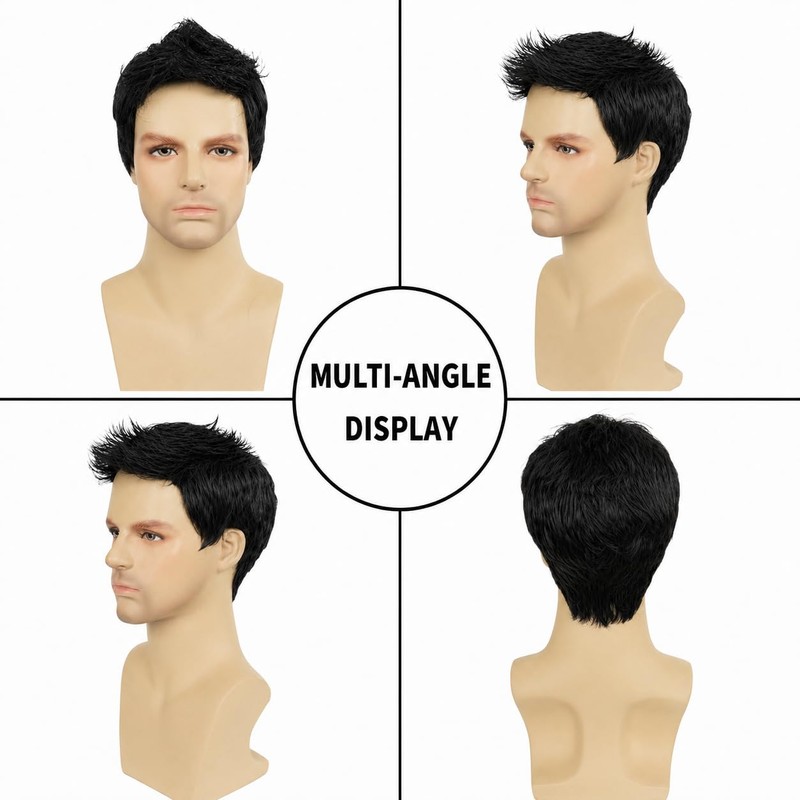 Black Wigs for Men Short Layered Synthetic Male Guy Wig