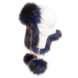 Futrzane Aviator Hat - Winter Trapper Hats for Women - Warm Russian Bomber Hat (One Size, White - Navy Blue with Brown Classic)