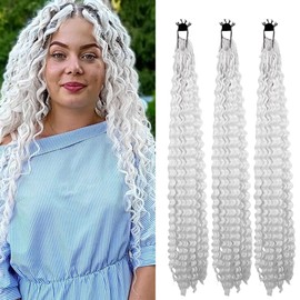 BALINGHAIR Ocean Wave Crochet Hair 24 Inch 3 Packs Deep Wave Crochet Hair for Women Goddess Box Braids Crochet Braids Hair Extension White (60#)