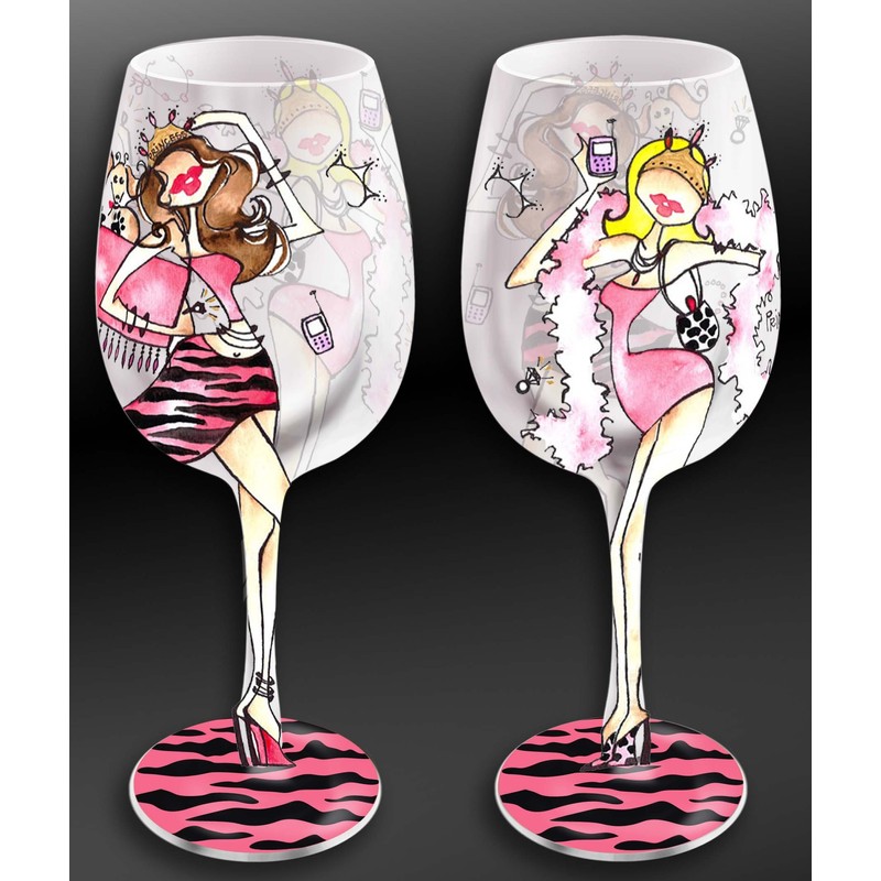 Bottom's Up 15-Ounce Princess Handpainted Wine Glass