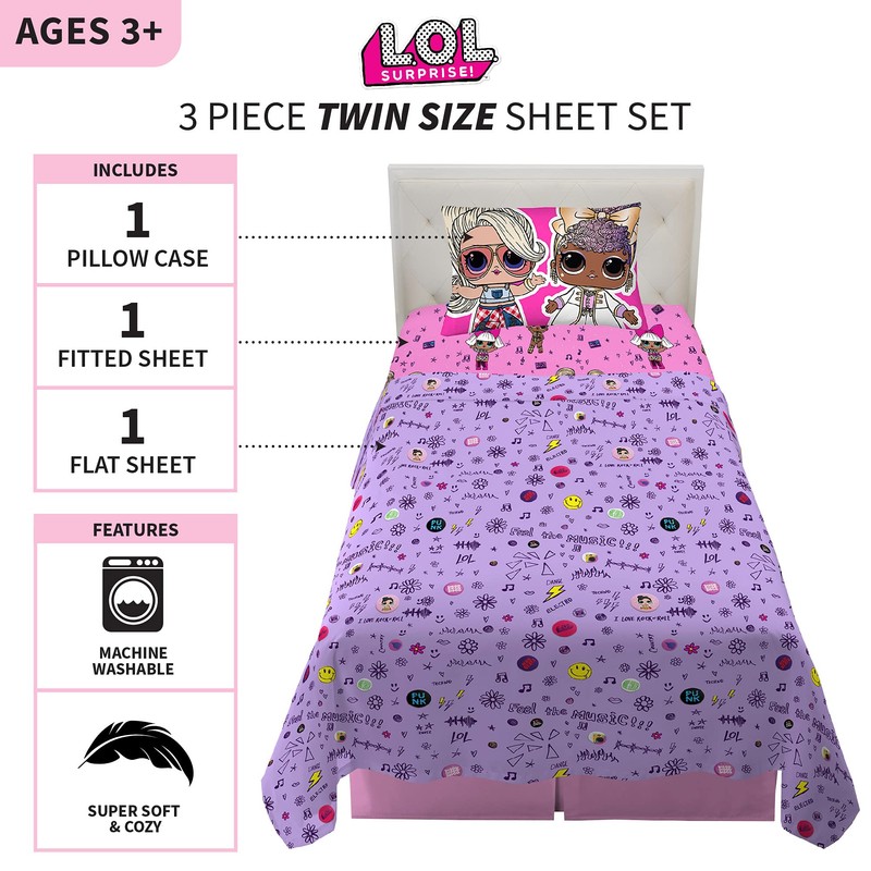 Franco Kids Bedding Soft Microfiber Sheet Set, Twin, LOL Surprise