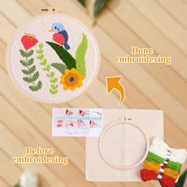 Liameph Punch Needle Kit for Beginners, with Bird Pattern Punch Needle Kit DIY Punch Needle Kits, with Bamboo Hoop/Threads/Cloth/Needle Embroidery Starter Kits Needle Punch Kits for Home Decoration