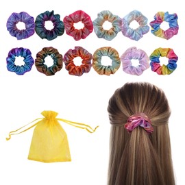 12 Pieces Shiny Gradient Hair Band, Equipped with 1 Piece Golden Gauze Bag, Neon Elastic Hair Accessories, Suitable for Girls and Women with Braids and Ponytails