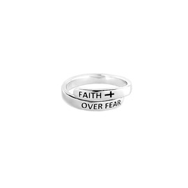 Faith Over Fear Sterling Silver Ring for Women Men Inspirational Ring Cross Wrap Finger Band Open Statement Ring Layered Stacking Ring Adjustable