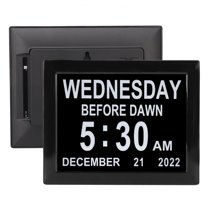 8inch Digital Day Calendar Clock Alarm Reminders Auto Dimming Large