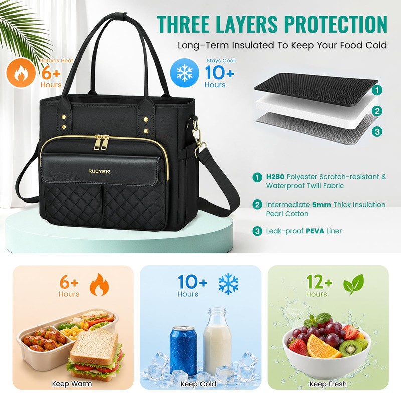 Large Insulated Lunch Bag for Women Men, Leakproof Lunch Cooler