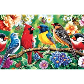 MINIWAN 500 Piece Bird Jigsaw Puzzle for Adults - 23x15 Inch Vibrant Cardinal & Blue Bird with Flowers & Butterflies, Unique Art Puzzle for Home Decor & Gift