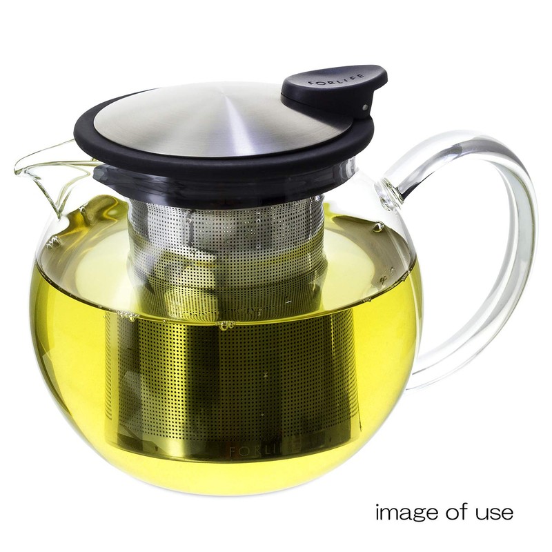 FORLIFE Bola Glass Teapot with Basket Infuser, 25oz./750ml., Black Graphite