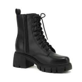 Soda TUNDRA ~ Women Lug Sole Lace up Fashion Combat Ankle Boot w/Side Zipper (9, BLACK, numeric_9)