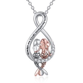 TIGER RIDER Sister Mermaid Necklaces for Women 925 Sterling Silver Infinity Always My Sister Forever My Friend Jewelry for Sister Best Friend
