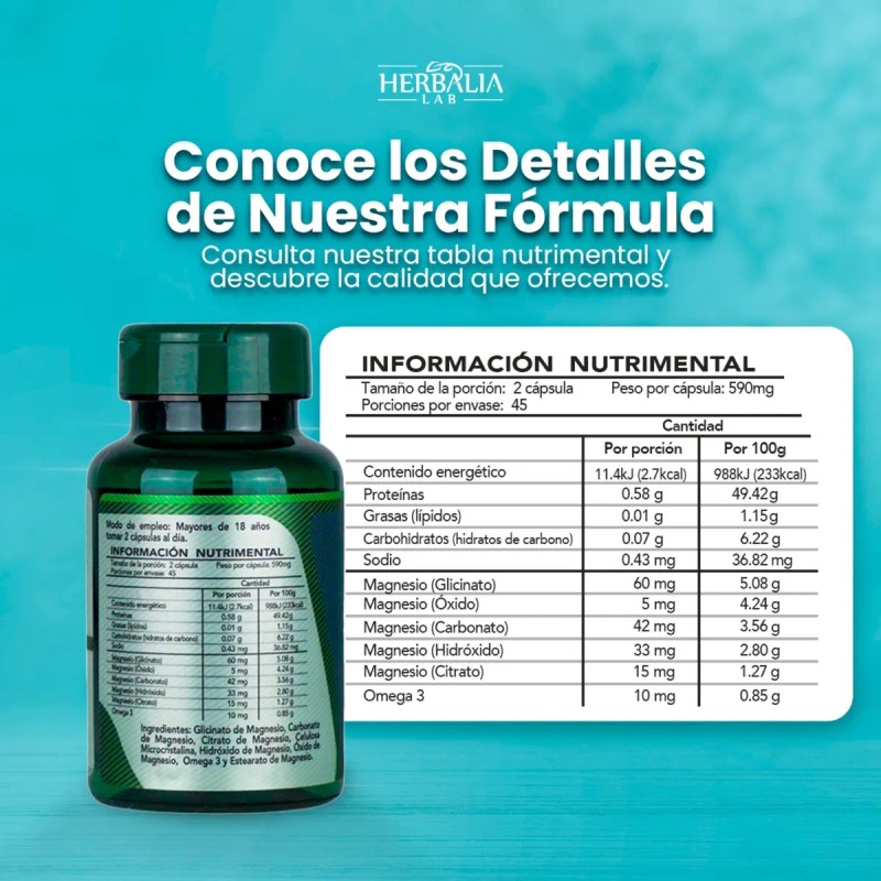 Magnesio Complex 5 En 1, Omega 3, 90 Cápsulas Herbalia