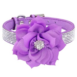 Pimaodog Rhinestone Dog Collar, Cute Dazzling Sparkling Soft Suede Leather Adjustable Pet Dog Cat Collar Crystal Diamond for Puppy Small Medium Large Dogs (S:26-32cm, Purple-6)