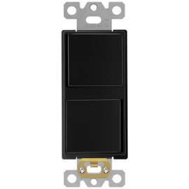 ENERLITES Double Paddle Rocker Decorator Switch, Gloss Finish, Ground Terminal, Clamp-Type Wiring, Copper Wires Only, Single Pole, Residential/Commercial Grade, 15A 120-277VAC, 62834-BK, Black