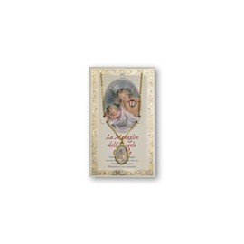Fratelli Bonella Medal Angel Protective Cover and Card with Prayer Chain Made in Italy