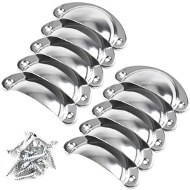 Rapidbok Pack of 10 Semicircular Drawer Handles, Furniture Handles, Shell Handles, Vintage Style for Cupboard, Dresser, Wardrobe, Drawer with Screws, Traditional Semicircular Shell Handles, Stainless
