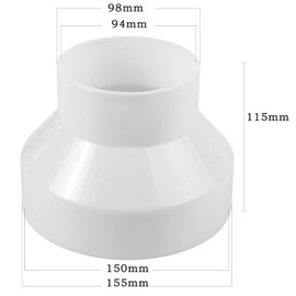 CUEMOON Exhaust Hose Adapter, Reducer 150 mm to 100 mm, ABS Reducer for Ventilation System, Ventilation, Round Pipe, Ventilation Duct