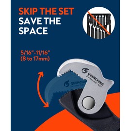 QUENCHING Self Adjusting Crowfoot Wrench, 7.5" Auto Jaw 5/16" to 11/16", 8 to 17 mm, Rust Resistant & Power Grip, Space-Saving Alternative to Wrench Sets for Car and Home Repairs