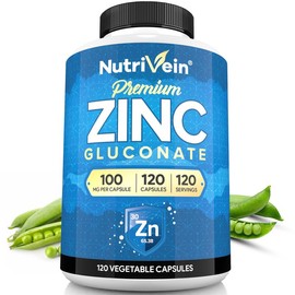 Nutrivein Premium Zinc Gluconate 100mg | Immune System Support & Antioxidant Defense | 120 Vegan Capsules for Daily Immunity and Wellness